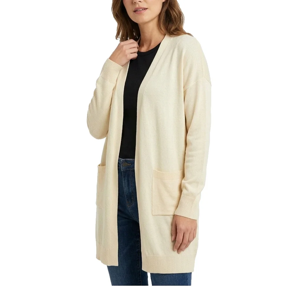 ALFYRCFT Knit Cardigan Sweater Womens XL Cream Creamy White Long Sleeve Pockets